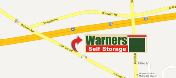 Map showing Warners Storage at 2511 Warners Road